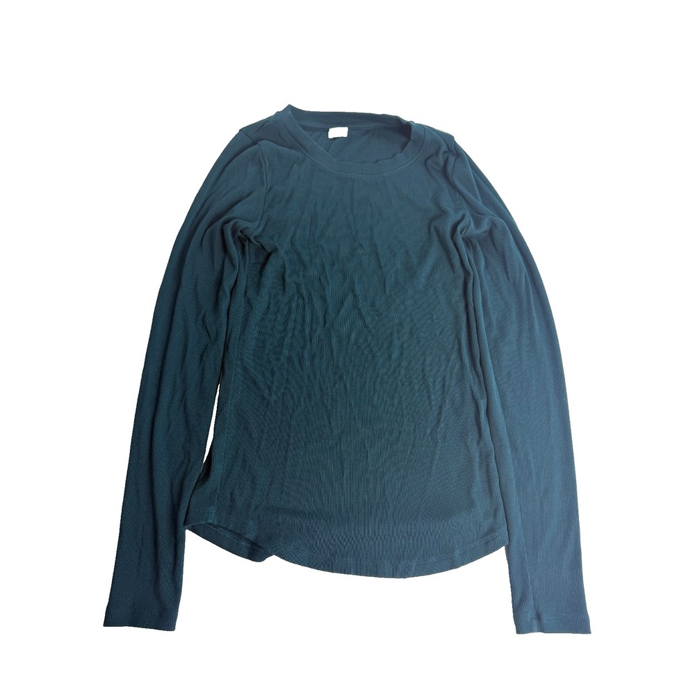 Wilfred Free Aritzia Ribbed Long Sleeve Crew Neck Top Womens Medium Teal Blue